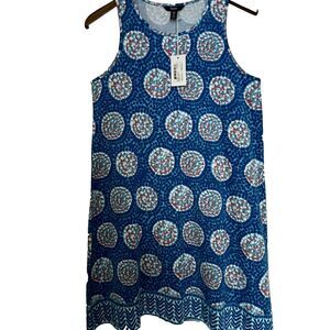 Hatley Dress M Tank Sundress blue orange medallion print sleeveless casual NWT